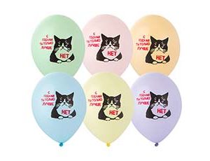 1103-3205 Шар с рисунком 14" Кот сердитый 2цв