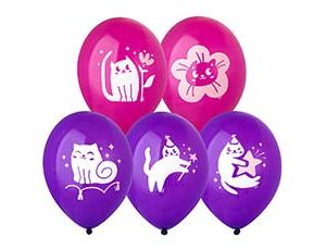 1103-3221 Шар с рисунком 14" С ДР Котики милые 2цв