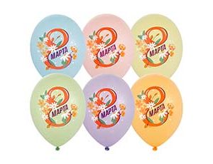 1103-3254 Шар с рисунком 14" 8 Марта Цветы 6цв