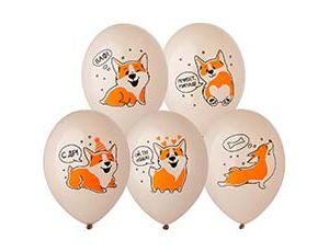 1103-3255 Шар с рисунком 14" С ДР Корги 2цв