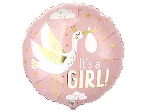 1202-4048 А 18" GIRL Аист на розовом сатин S40