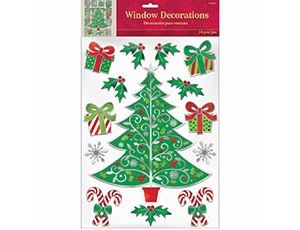 1501-4004 Наклейка н/окно Елка Рождес фольг 14шт/A