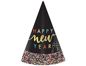 1501-6069 Колпак HNY конфетти черный блеск 23см/А