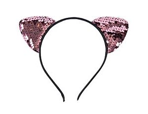 1501-6929 Ободок Ушки кошки розовые пайетки/G