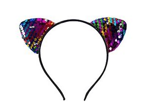 1501-6931 Ободок Ушки кошки разноцветные пайетки/G