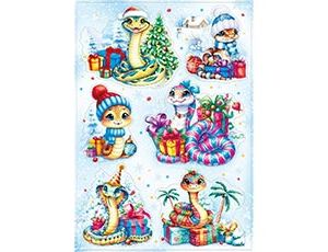 1501-7099 Наклейка Змеи с подарками 33х24см