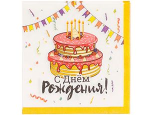 1502-4385 Салфетка С ДР Торт Праздничный 25см12штG