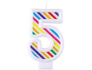 1502-5640 Свеча -цифра "5" Полосы разноцветные7смG
