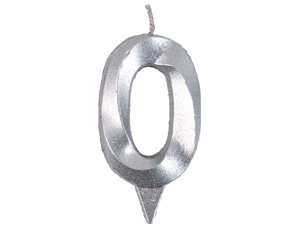 1502-5755 Свеча -цифра "0" Грань серебро блеск 7см