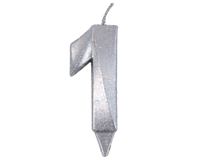 1502-5756 Свеча -цифра "1" Грань серебро блеск 7см