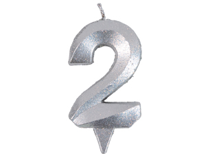 1502-5757 Свеча -цифра "2" Грань серебро блеск 7см