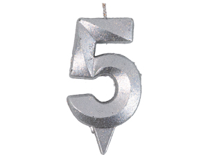 1502-5760 Свеча -цифра "5" Грань серебро блеск 7см
