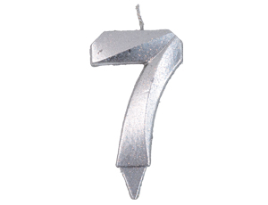 1502-5762 Свеча -цифра "7" Грань серебро блеск 7см
