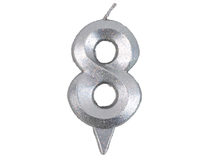 1502-5763 Свеча -цифра "8" Грань серебро блеск 7см