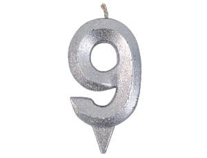 1502-5764 Свеча -цифра "9" Грань серебро блеск 7см