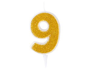 1502-5844 Свеча -цифра "9" Золотая Глиттер 6см/G