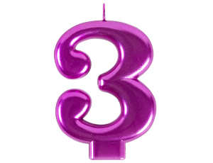 1502-6097 Свеча -цифра "3" Ярко-розовая 8см/G
