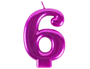 1502-6100 Свеча -цифра "6" Ярко-розовая 8см/G