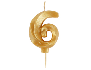 1502-6312 Свеча -цифра "6" витая золото 5см