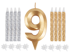 1502-6335 Свеча -цифра "9" Грань золото +свечи 8шт