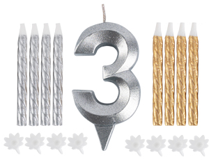 1502-6339 Свеча -цифра "3" Грань серебр +свечи 8шт