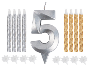1502-6341 Свеча -цифра "5" Грань серебр +свечи 8шт