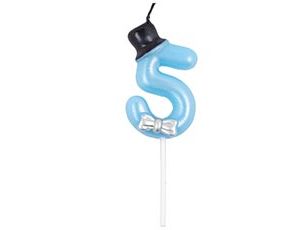 1502-6422 Свеча -цифра "5" Голубая Цилиндр перл6см