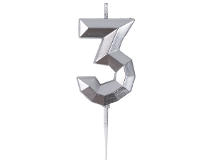 1502-6526 Свеча -цифра "3" Диамант Серебро 4,5см/V
