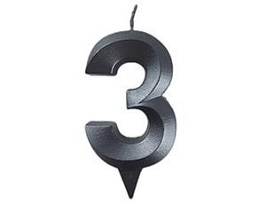 1502-6578 Свеча -цифра "3" Грань черный жемчуг 7см