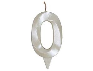 1502-6585 Свеча -цифра "0" Грань белый жемчуг 7см