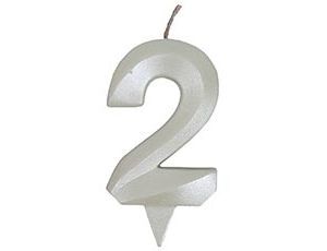 1502-6587 Свеча -цифра "2" Грань белый жемчуг 7см
