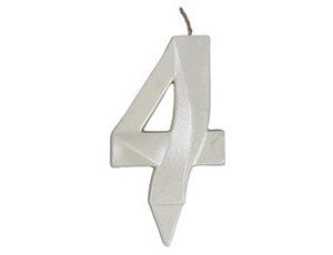 1502-6589 Свеча -цифра "4" Грань белый жемчуг 7см