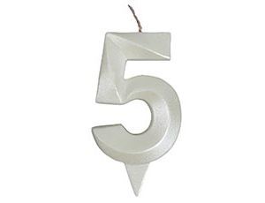 1502-6590 Свеча -цифра "5" Грань белый жемчуг 7см