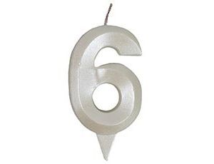1502-6591 Свеча -цифра "6" Грань белый жемчуг 7см