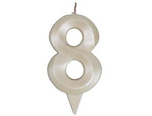 1502-6593 Свеча -цифра "8" Грань белый жемчуг 7см