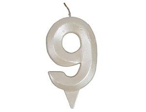 1502-6594 Свеча -цифра "9" Грань белый жемчуг 7см