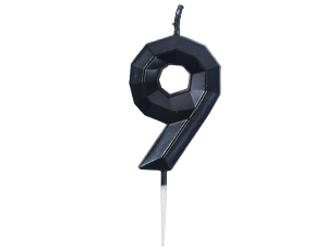 1502-6863 Свеча -цифра "9" Диамант черная 4,5см/V