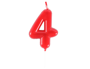 1502-6868 Свеча -цифра "4" Красная 4,5см/V