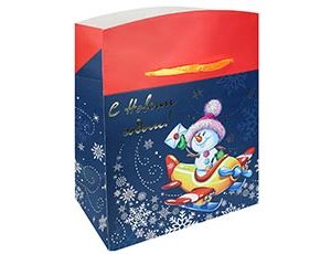 1509-2370 Пакет-коробка бум Снеговик 23х20х14см