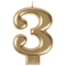 1502-2836 Свеча -цифра "3" Золотая 8см/V