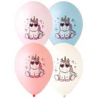 1103-2129 Шар 14" с рис Единорог и звезды 5цв /Ит
