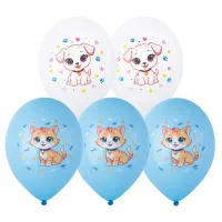 1103-3288 Шар с рис 14" Зверюшки домашние 5 цв