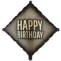 1202-4419 ПД 18" РОМБ HAPPY BIRTHDAY Black Gold