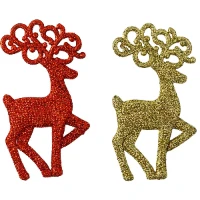 1501-5955 Олень красный/золото пластик 12см 2шт/G