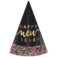 1501-6069 Колпак HNY конфетти черный блеск 23см/А