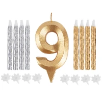1502-6335 Свеча -цифра "9" Грань золото +свечи 8шт