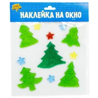1507-1696 Наклейка гелевая на окно Елочки блеск/G