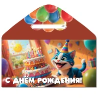 1509-2693 Конверт д/денег С ДР Котенок